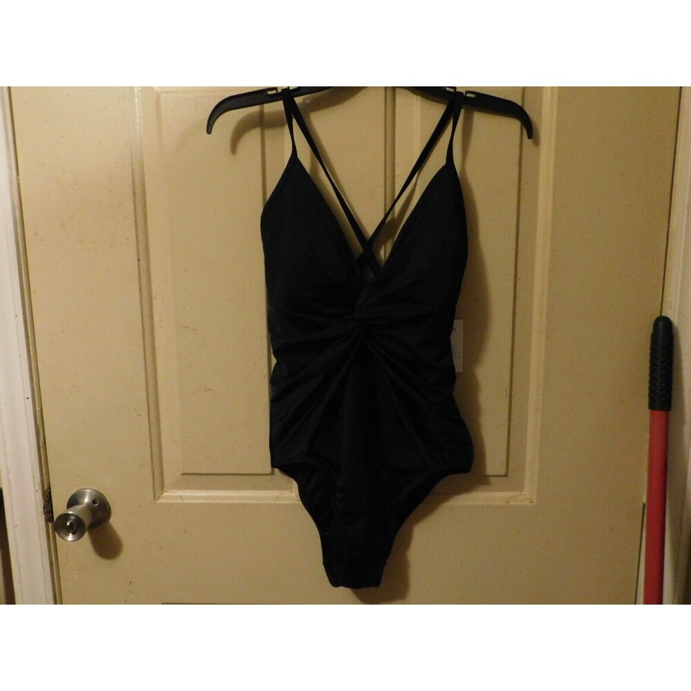 Ladies 1 pc Swimwear 8-10   Solid Black Cross Over  Time & True ~ New with tags